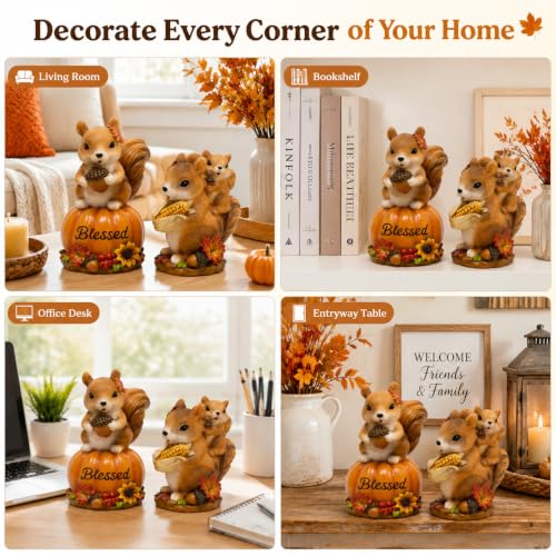 Hodao Fall Squirrel Decor, 2-Piece Resin Thanksgiving Figurine Set - color: Squirrel