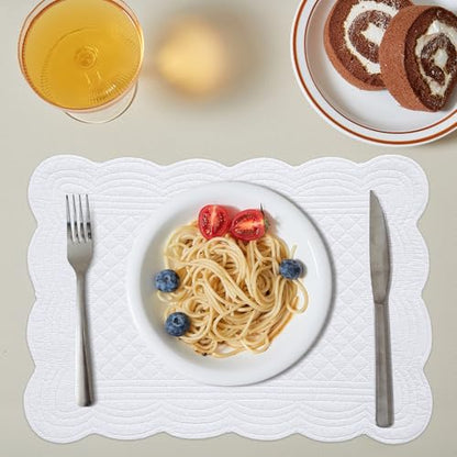 HOMBYS Quilted Placemats Set of 6 Washable-13x18 inches Rectangular Placemats for Kitchen Table-100% Cotton Fabric Rectangular Table Mats, (Pure White) - color: Pure White