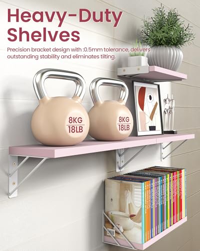 BAYKA Wall Mounted Floating Shelves (Pastel Pink, Set of 4, 16" Mixed) - color: H. Pastel Pink Board & White Brackets, size: 16 inches Mixed