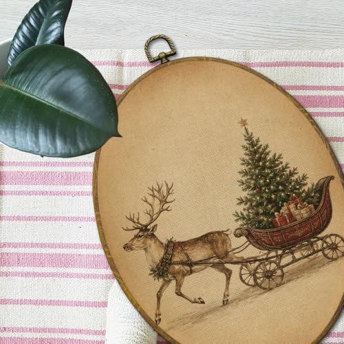 Mcehtle Christmas Reindeer Sleigh Wall Art Decor Framed 8.6x11.4 - color: 51