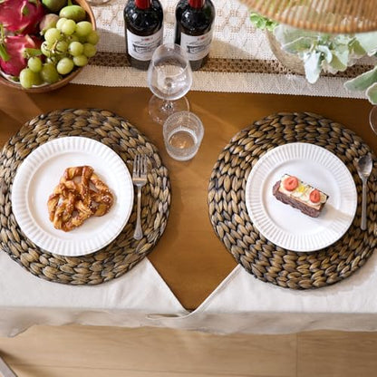 Round Woven Placemats Set of 4, Natural Water Hyacinth Place Mats, Boho Wicker Placemats, Table Mats for Dining Table (13.8 inch) Black by YANGQIHOME - color: Black (Set of 4)