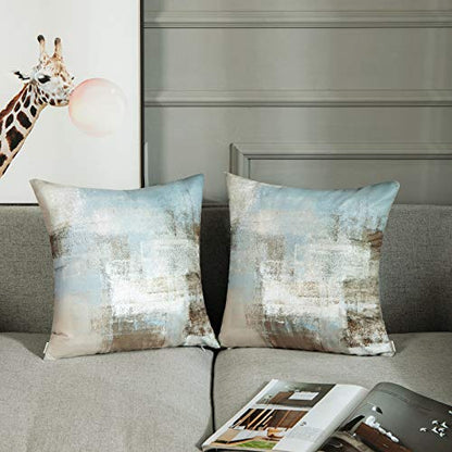 Britimes Throw Pillow Covers Set of 2, 16 x 16 Inch, Grey Beige Teal - color: Grey Beige, size: 16" x 16" (Pack of 2)