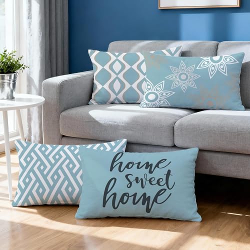 Hexagram Throw Pillow Covers 12x20, Blue Outdoor Pillow Covers Set of 4 - color: Blue, size: 12" x 20" (Pack of 4)