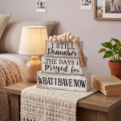 Yuntau 4 Pcs Farmhouse Christian Tabletop Decor Rustic Wood Bead Garland - style: Prayed