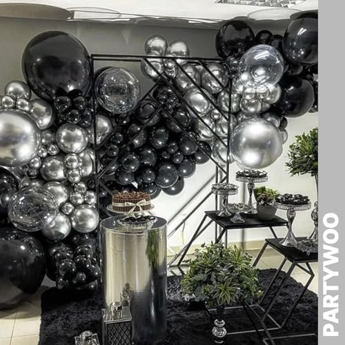PartyWoo Black and Silver Balloons 66pcs 12 Inch Black Silver Balloons - color: Black-3323