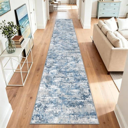 Long Hallway Runner Rug 2.6x16ft Textured Non Slip for Dogs,Ocean Blue - color: Abstract- Ocean Blue, size: 2'7" x 16' (Runner)