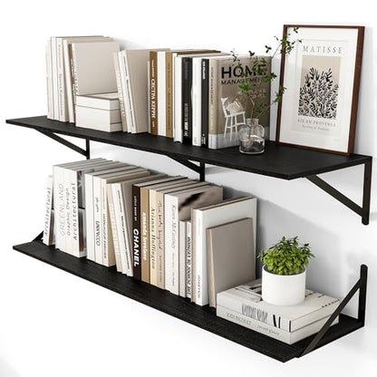 Heimlove 44W x 12D Deep Floating Shelves Set of 2 Black - color: Black With Black Metal Bracket, size: 44Wx12Dx5.8H