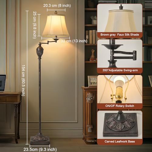 Traditional Floor Lamp with 350° Swing Arm,Including Bulb,Antique Black - color: Antique black -14