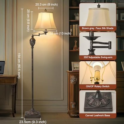 Traditional Floor Lamp with 350° Swing Arm,Including Bulb,Antique Black - color: Antique black -14