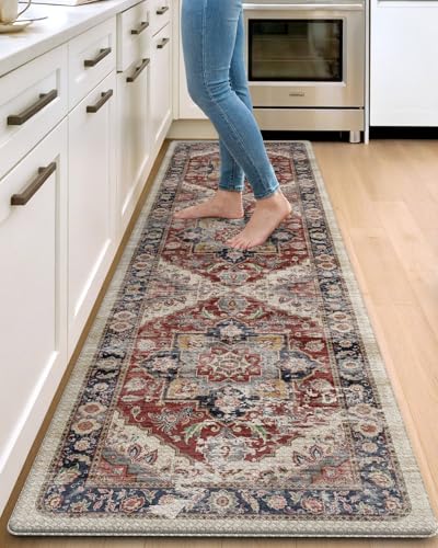 DEXI Kitchen Floor Mats Cushioned Anti Fatigue Runner Rug, 24x87 - color: Red/Beige, size: 87"L x 24"W x 0.4"Th