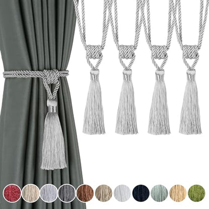4 Pack Curtain Tiebacks Handmade Tassel Rope Curtain Holdbacks - color: Silver, size: 4p