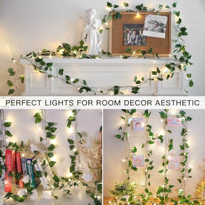 suddus 33FT 100 LED Pothos Vine with Fairy Lights Plug in Clear Wire - color: Pothos, size: 100 LED-Plug