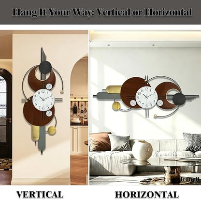 Large Modern Silent Metal Wall Clock for Living Room,59x23 in - color: Brown and White