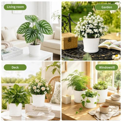 2 Plant Pots Indoor,4.8''+5.5'' Small Flower Pots with Saucers & Drainage - color: White, size: 4.8''+5.5''