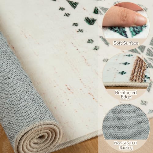 2x8 Washable Area Rugs for Living Room Boho Runner Rug Green/Brown - color: Green/Brown, size: 2' x 8' (Runner)