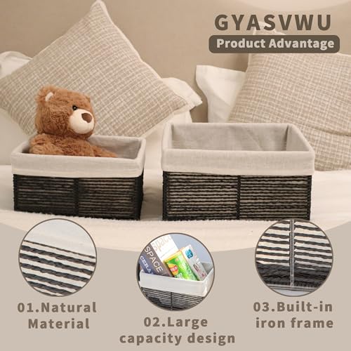 GYASVWU Hand-Woven Paper Rope Storage Baskets,Rectangular Wicker Baskets for Organizing,Decorative Woven Basket for Storage,Shelf Basket for Living Room,Storage Baskets for Pantry (Black - Small) - color: Black - Small
