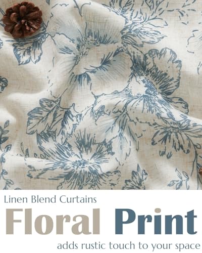 jinchan Blue Floral Kitchen Tier Curtains Alice 36 Inches Tie Top 2 Panles - color: Alice Blue on Linen, size: 26"W x 36"L (Pack of 2)