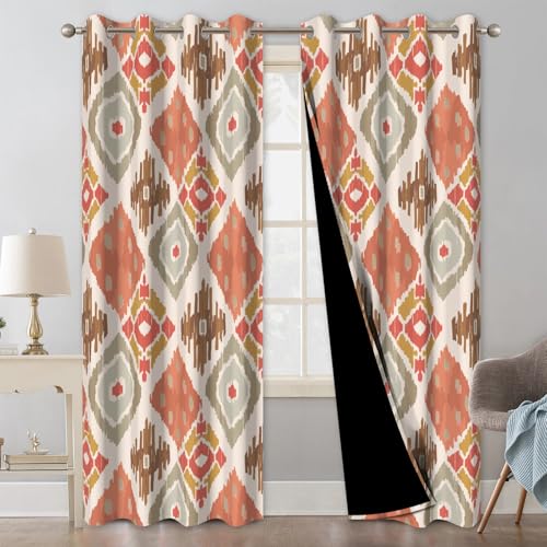 Abstract Geometric Patterned Blackout Curtains for Bedroom and Living Room, Room Darkening Window Blackout Curtains 84 Inches Long, Thermal Soundproof Bedroom Curtains 2 Panel Sets with Tiebacks - color: Abstract Pattern Print