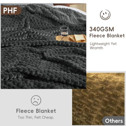 PHF Soft Cozy Fleece Blanket Twin, 340GSM Lightweight Warmth, Dark Grey - color: Dark Grey, size: Twin(66"x90")