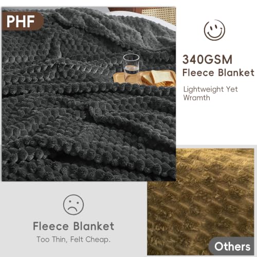 PHF Soft Cozy Fleece Blanket Queen, 340GSM Lightweight Warmth, Dark Grey - color: Dark Grey, size: Queen(90"x90")