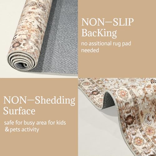 Machine Washable Hallway Runner Rug: 2'x6' Kitchen Rugs - color: Beige /Khaki/Multi, size: 2' x 6' (Rectangular)