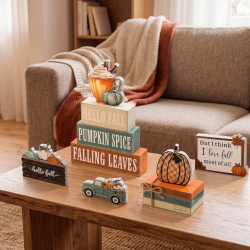 11 Pcs Fall Coffee Table Decor for Home, Wooden Pumpkin Spice Signs - style: Fall Farmhouse