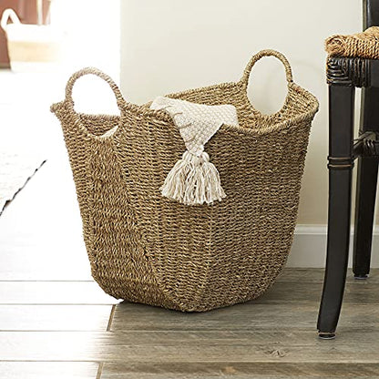 Household Essentials Seagrass Woven Storage Basket with Handles, Natural - color: Natural Seagrass