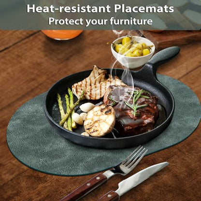 ADRIMER Oval Placemats Set of 6, Wipeable Faux Leather, Blue & Green - color: Blue & Green