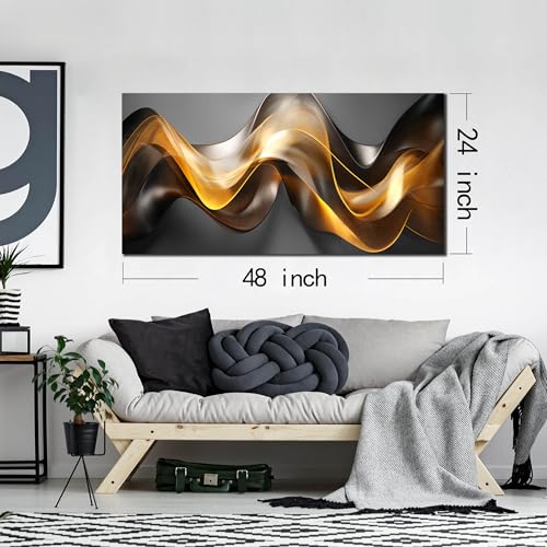 Ouzzlie Black Wall Art Abstract Wall Picture for Living Room - color: Grayish gold, size: 48"L x 24"W