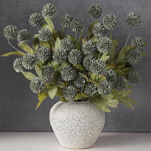 6 Pcs 27"Artificial Pompon Mum Silk Flower Stems for Vase (Dark Gray) - color: Dark Gray