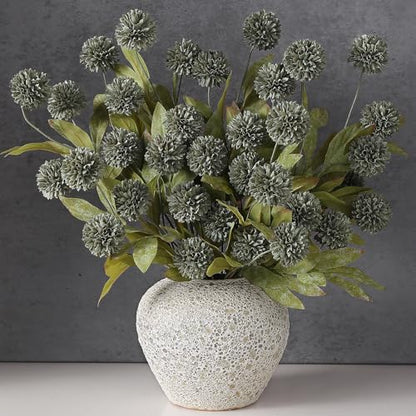 6 Pcs 27"Artificial Pompon Mum Silk Flower Stems for Vase (Dark Gray) - color: Dark Gray