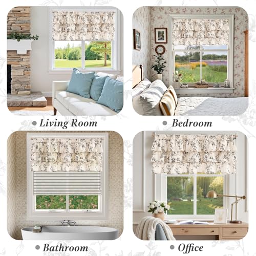 jinchan Alisa Ruffled Floral Valance Curtain 18 Inch 1 Panel Black on Linen - color: Alisa Black on Linen