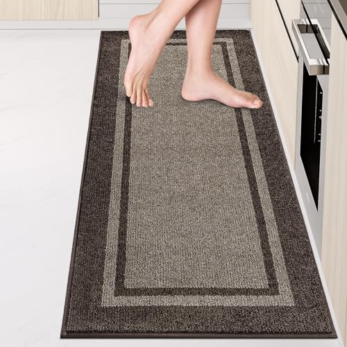 Kitchen Rugs 24" x 70", Non-Slip Runner Rugs, Grayish Brown & Coffee - color: Grayish Brown & Coffee, size: 24" X 70"