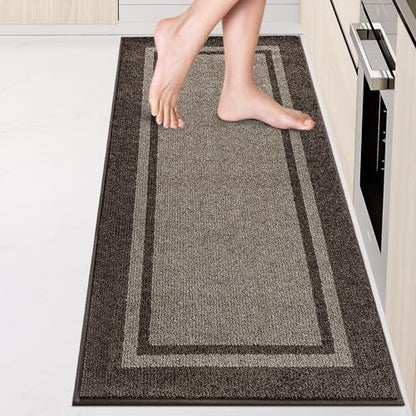 Kitchen Rugs 24" x 70", Non-Slip Runner Rugs, Grayish Brown & Coffee - color: Grayish Brown & Coffee, size: 24" X 70"