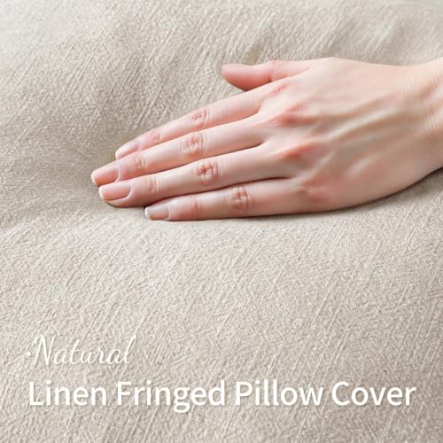 MIULEE Linen Fringe Decorative Throw Pillow Covers Natural Beige 16x16 - color: Natural Beige, size: 16" x 16" (Pack of 2)