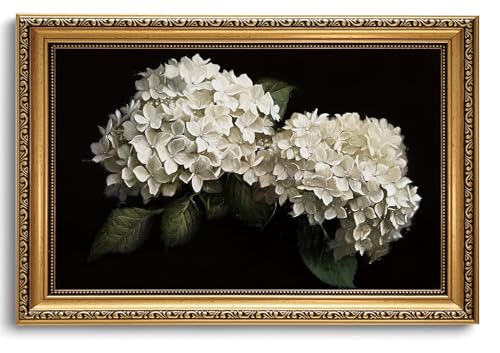 Vintage Gold Framed Moody Floral Wall Art Hydrangea Pictures 16x24in - color: flower, size: 24"L x 16"W