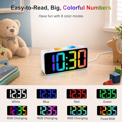 DreamSky Small Digital Alarm Clock with Night Light for Kids Bedroom - color: Pure White Case Rgb Digits