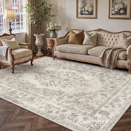 PureCozy 5x8 Washable Area Rug Living Room Cream Beige Vintage Carpet - color: Vintage Beige/Cream, size: 5' x 8' (Rectangular)