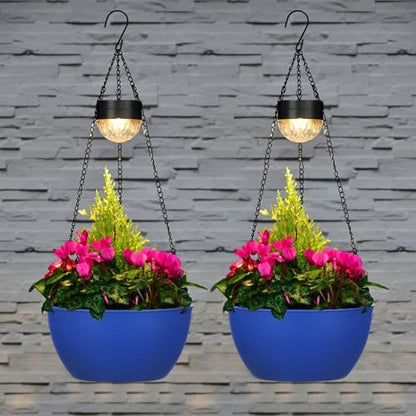 BAYN 2 Packs Solar Hanging Basket Planters for Plants Outdoor - color: Dark Blue
