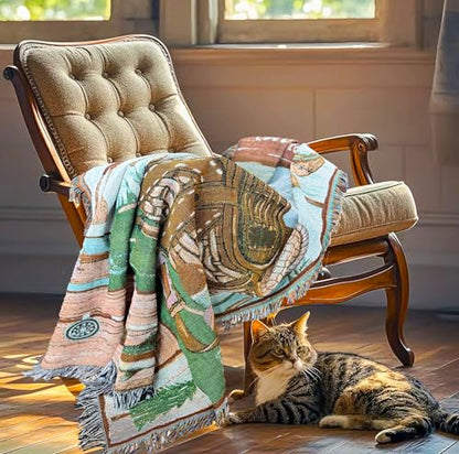 Go Fishing Camping Woven Tapestry Throw Blanket 50 X 60 Inches - color: Camping
