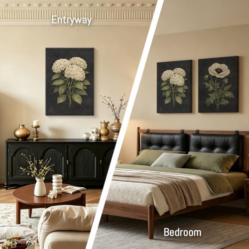 Framed Botanical Wall Art, Moody Hydrangea Canvas Prints, 16x24 Inch - color: Hydrangea