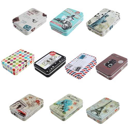 Framendino, 10 Pack Metal Tin Plate Empty Boxes Trinket Jewelry Coin Box with Lid for Candy - color: Style A