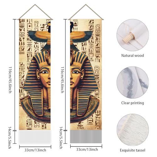 AHANDMAKER Pack of 2 Ancient Egyptian Pharaoh Tapestries, Vertical Old Hieroglyphs Long Aesthetic Tapestry, Doorway Curtain Tassel Wall Hanging for Bedroom Living Room, 13 x 51 Inch - color: Egyptian Pharaoh