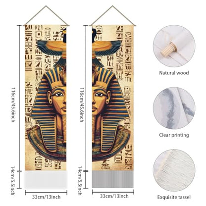 AHANDMAKER Pack of 2 Ancient Egyptian Pharaoh Tapestries, Vertical Old Hieroglyphs Long Aesthetic Tapestry, Doorway Curtain Tassel Wall Hanging for Bedroom Living Room, 13 x 51 Inch - color: Egyptian Pharaoh