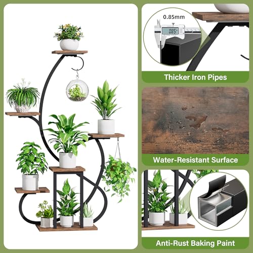 Metal Curved Shaped 6 Tier Corner Plant Stand with Grow Lights, 47"