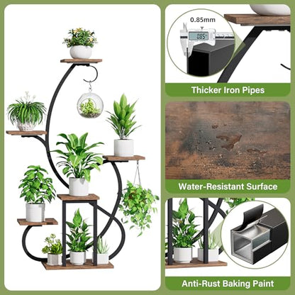 Metal Curved Shaped 6 Tier Corner Plant Stand with Grow Lights, 47"