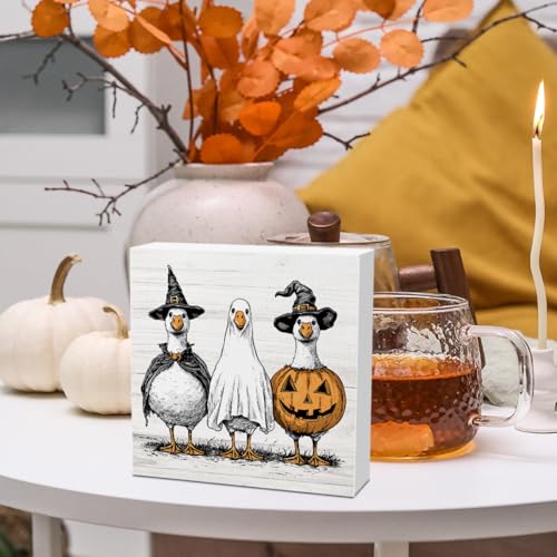 Witch Ghost Silly Goose Halloween Wood Decor Sign - color: Goose