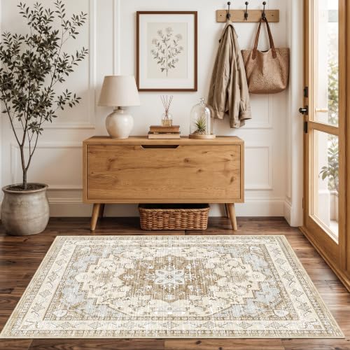 Area Rugs 3x5 Washable Non-Slip Boho Indoor Carpets, Beige Tan - color: Beige Tan, size: 3' x 5' (Rectangular)