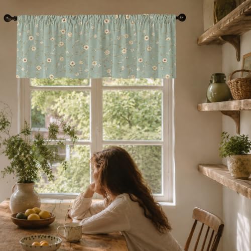 Dusty Green Ditsy Floral Blackout Window Valance Curtain, Wildflower - color: Flower 8, size: 52"W x 18"L (Pack of 1)