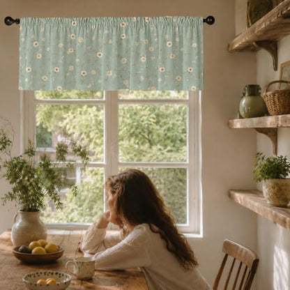 Dusty Green Ditsy Floral Blackout Window Valance Curtain, Wildflower - color: Flower 8, size: 52"W x 18"L (Pack of 1)